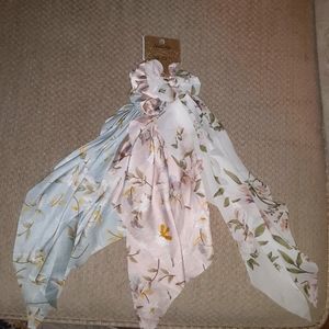Three pack of floral hair tie scarf scrunchies